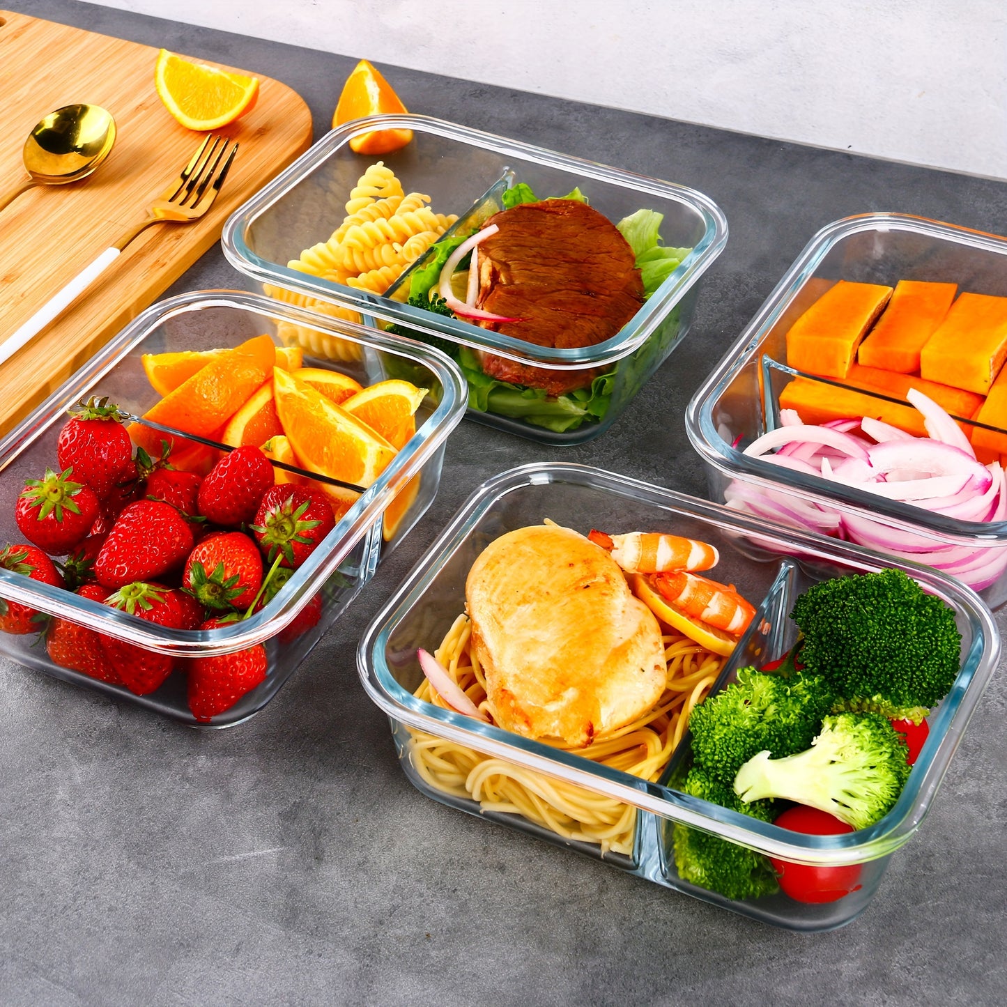 5-Pack Premium Borosilicate Glass Meal Prep Containers Set - 2/3 Grids, Leakproof Airtight Lids, BPA-Free, Durable, Stain-Resistant, Easy-to-Clean, and Stackable Glass Bento Boxes for Healthy Food Storage