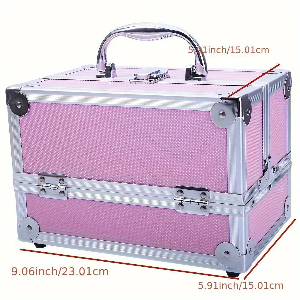 Portable Aluminum Makeup Train Case - Durable Cosmetic Organizer with Built-in Mirror, Multiple Trays, and Carry Handle - Ultra-Portable Jewelry Box for On-the-Go Use