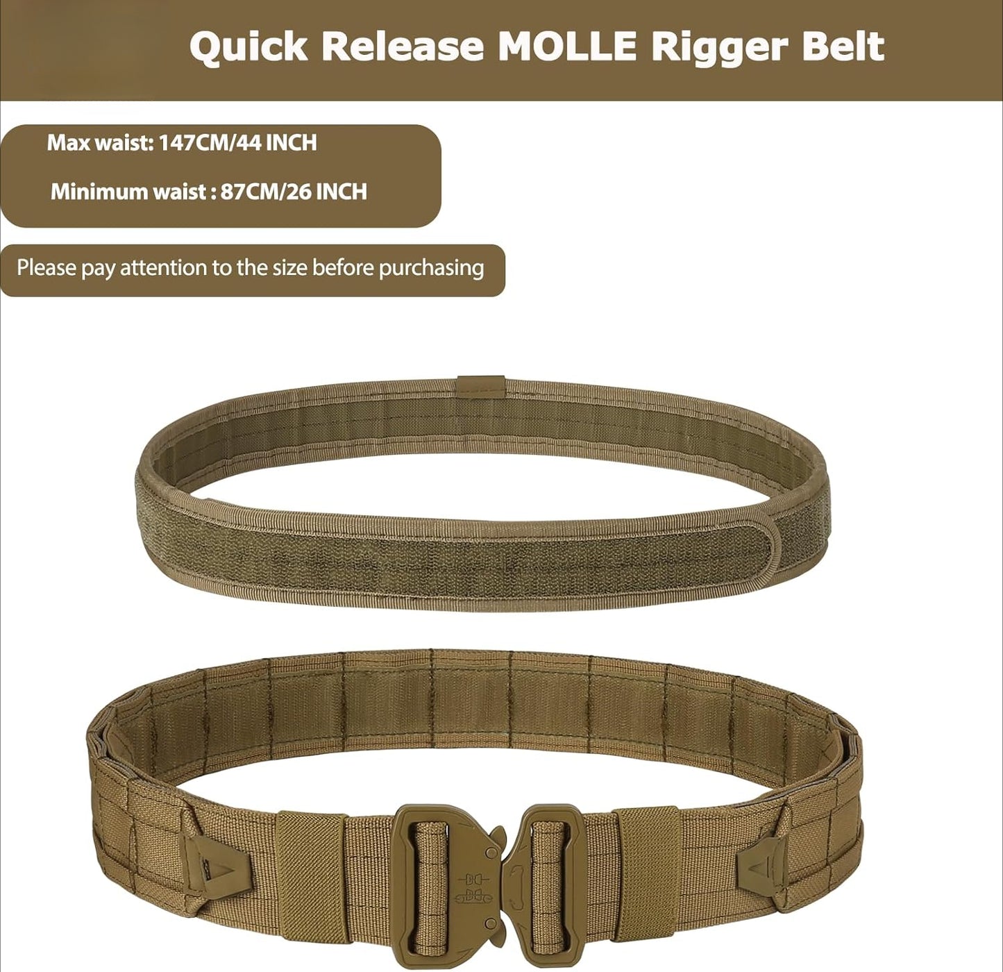 Molle Battle Belt with Accessories -Tactical Combat Belt Quick Release Rigger Airsoft Belt Heavy Duty Belts 8 pcs