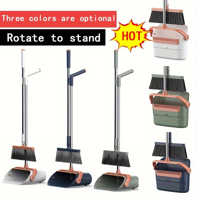 1 Set Long Handle Rotatable Broom and Dustpan Set - Efficient Floor Cleaning Tool with Comb Tooth for Hard Floors - Perfect for Home, Kitchen, Bedroom, Office, and Outdoor Cleaning Supplies