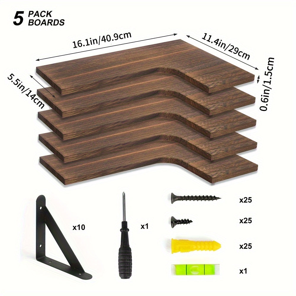 5pcs, Corner Floating Shelves, Rustic Wooden Wall Shelves For Bathroom, Kitchen, Bedroom Or Living Room, Convenient To Take, Sturdy And Reliable