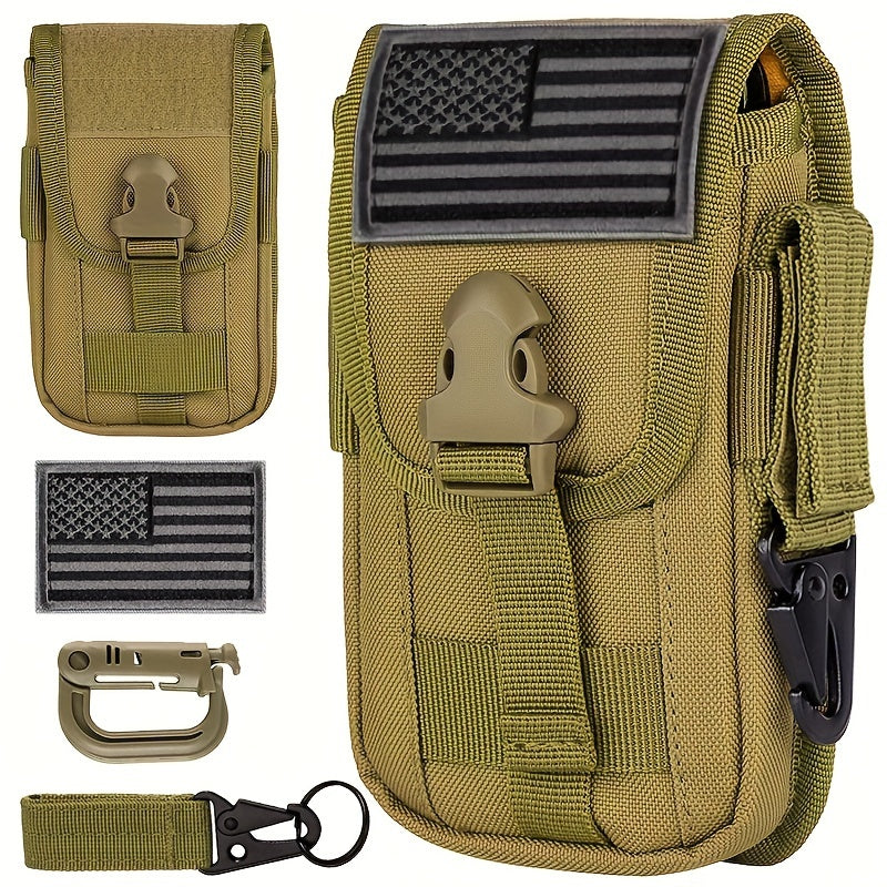 Cell Phone Holster Pouch, Smartphone Pouch Case Molle Attachment Gadget Bag, Belt Waist Bag For 4.7"-6.7" With Flag Patch, D-Ring And Gear Clip