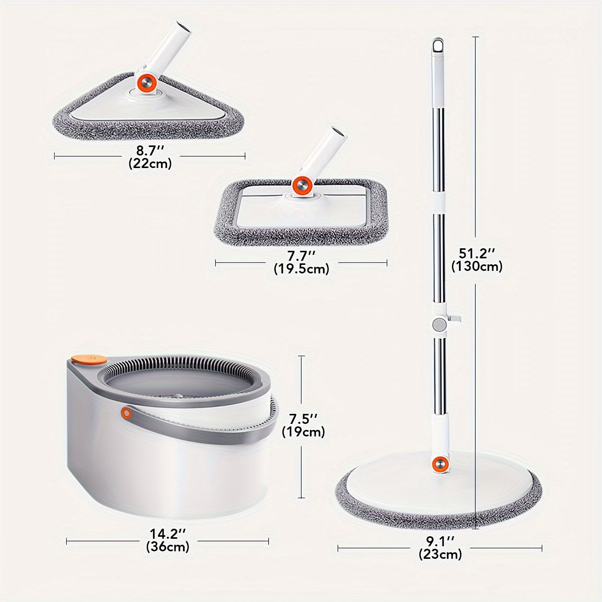 Spin Mop  and Bucket System, Includes Three Types Mop Heads, Dual Compartment Mop Bucket and Thick Washable Microfiber Mop Pads