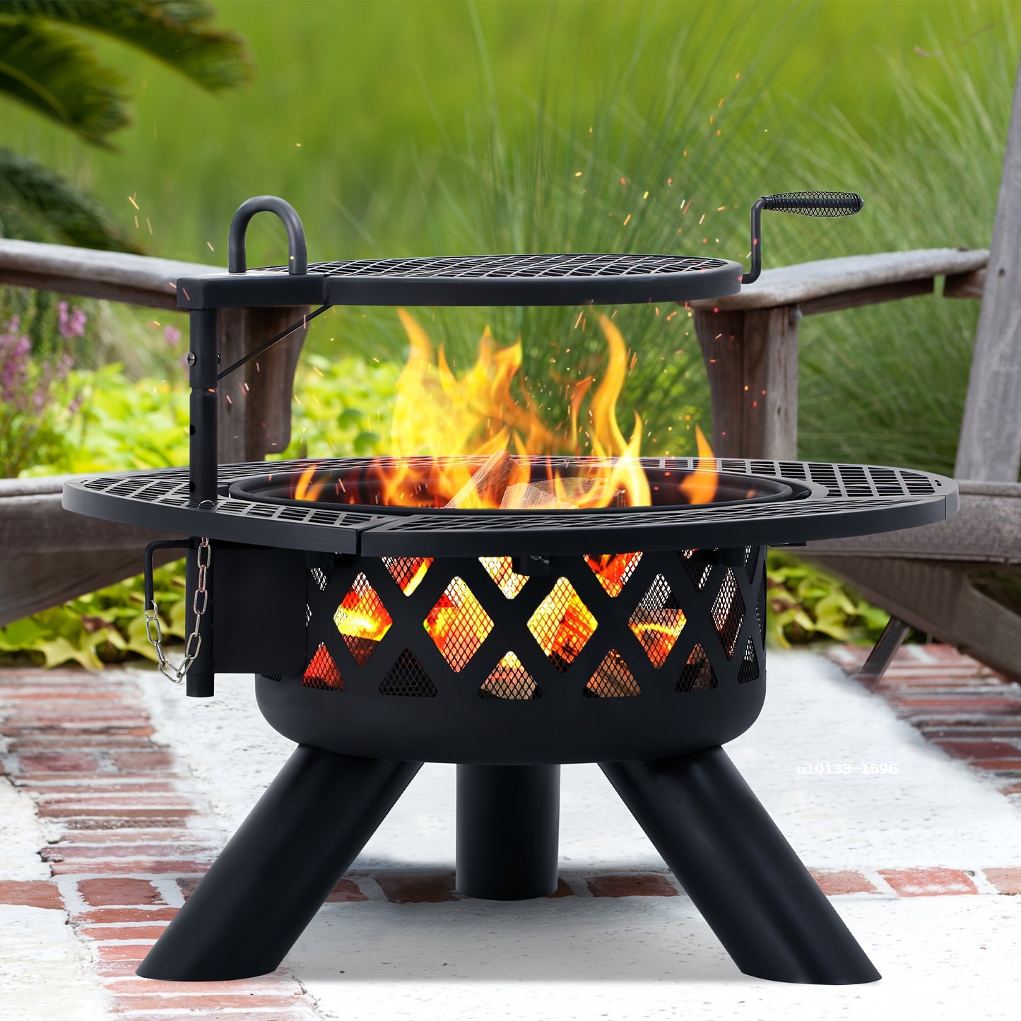 Large Round Wood Burning Fire Pit - Backyard BBQ Grill - Outdoor Gathering Centerpiece with Cooking Grate - Durable Black Finish - Perfect for Camping, Patio, or Garden