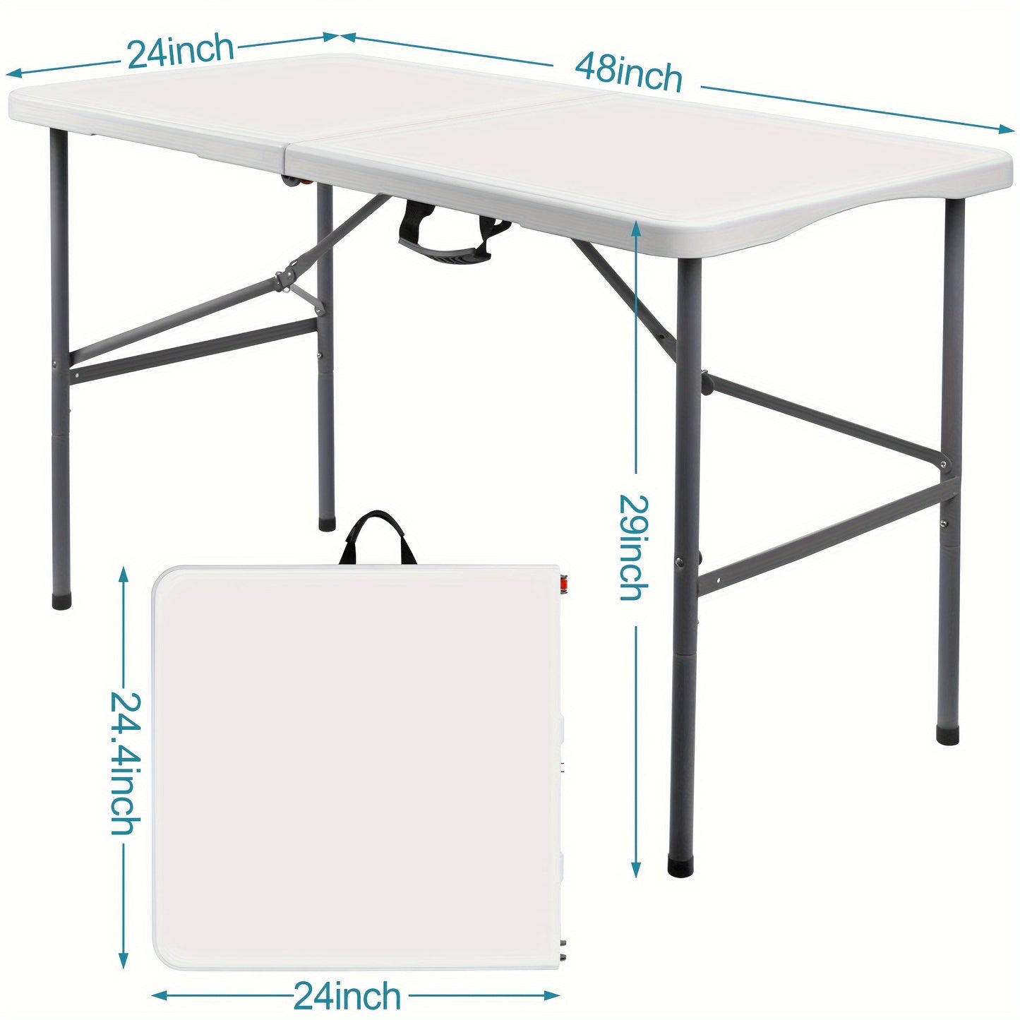 4FT/6FT Heavy-Duty Plastic Folding Table - Sturdy HDPE Construction, Portable, Lockable, and Easy to Carry with Handle - Perfect for Camping, Party, Wedding, Picnic, and Outdoor Events - White