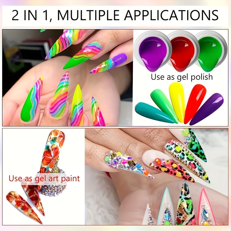 36 Color Nail Art Gel Paint Kit - Nail Art Kit Nail Gel Set With 15pcs Painting Nail Brushes