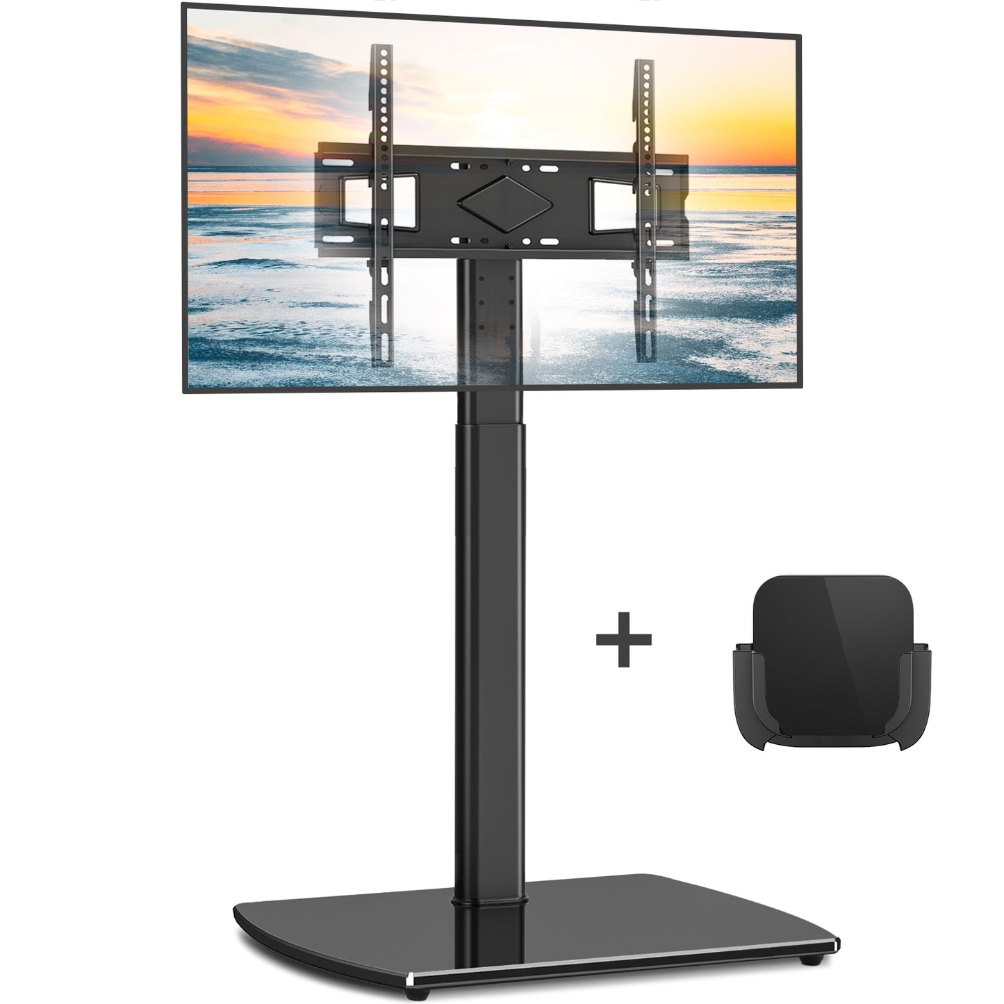 Swivel TV Floor Stand with Mount for Apple TV/Roku Ultra, Universal for 32-65 Inch LCD LED Flat Screen, Height Adjustable TV Mount Stand with Shelf, Space Saving Corner TV Stand for Home Office