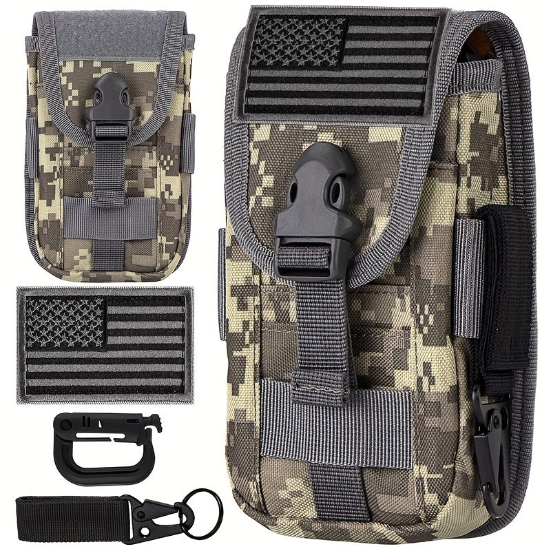 Cell Phone Holster Pouch, Smartphone Pouch Case Molle Attachment Gadget Bag, Belt Waist Bag For 4.7"-6.7" With Flag Patch, D-Ring And Gear Clip