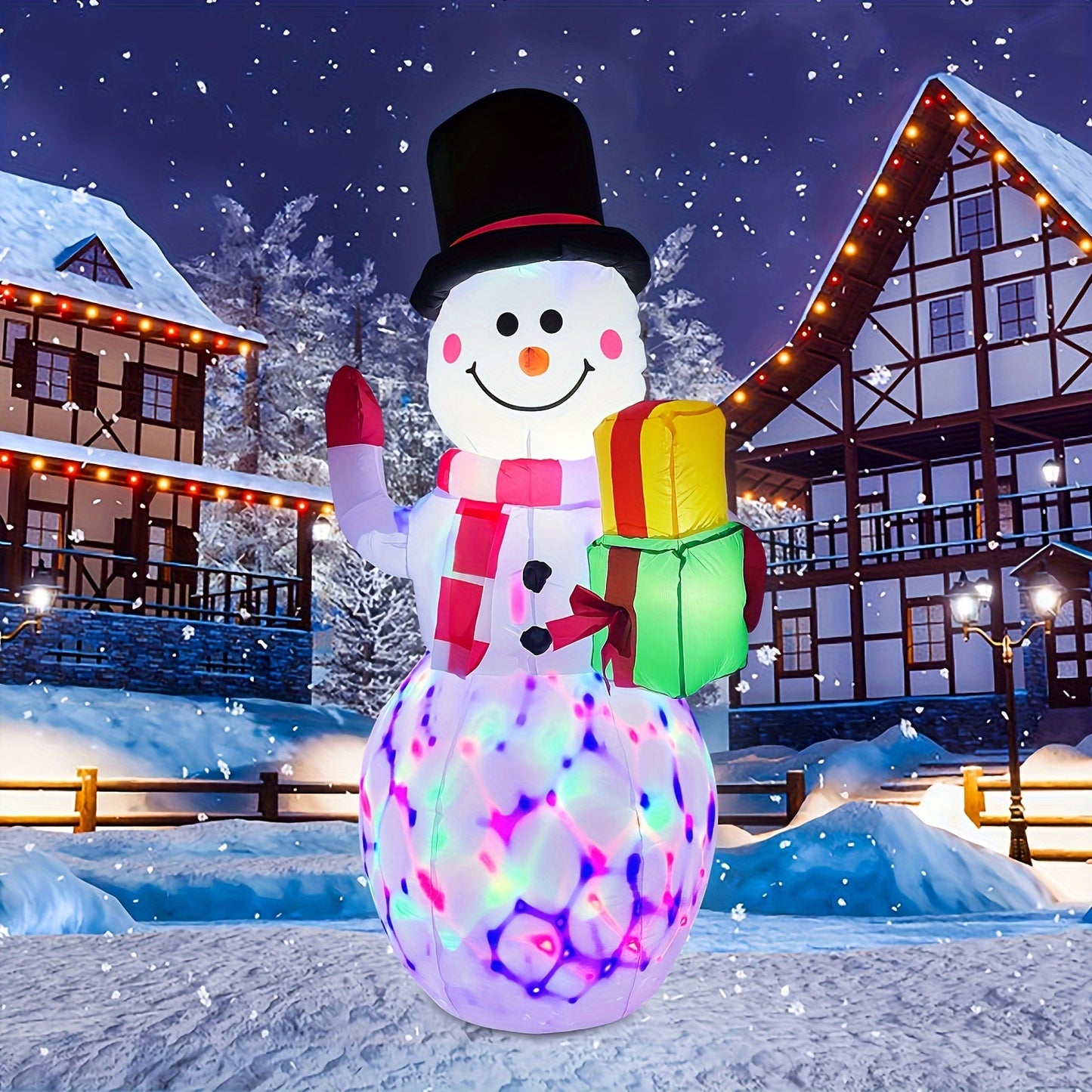 5ft Giant Rotating LED Snowman Inflatable - Outdoor Yard Christmas Decoration with Vibrant Lighting Effects - Festival Decor for Home, Garden, Restaurant, and Party