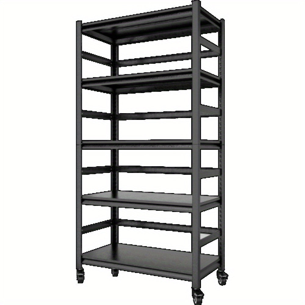 63"H Storage Shelves - Heavy Duty Metal Shelving Unit Adjustable 5-Tier Pantry Shelves with Wheels Load 1750LBS Kitchen Shelf Garage Storage