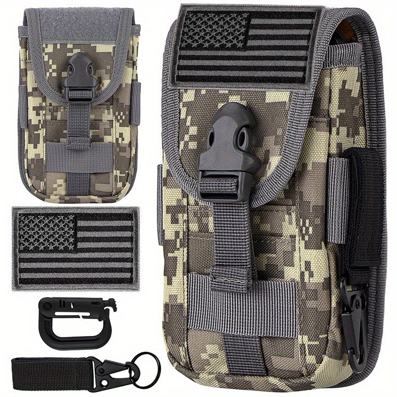 Cell Phone Holster Pouch Smartphone Pouch Case Molle Attachment Gadget Bag Belt Waist Bag for 4.7"-6.7" with Armor Case on with US Flag Patch, D-Ring and Gear Clip