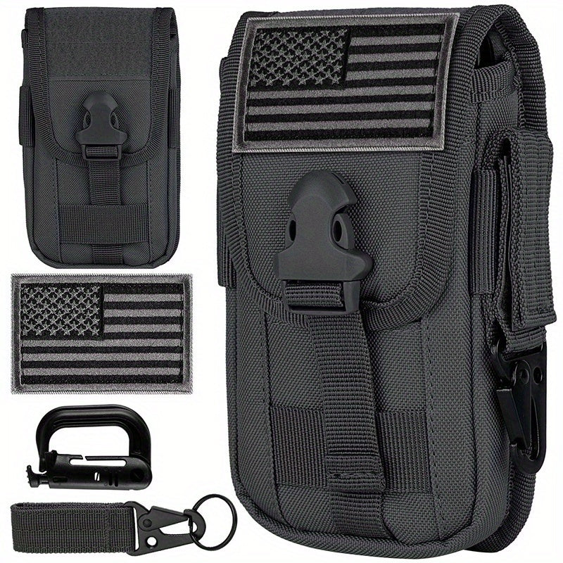 Cell Phone Holster Pouch Smartphone Pouch Case Molle Attachment Gadget Bag Belt Waist Bag for 4.7"-6.7" with Armor Case on with US Flag Patch, D-Ring and Gear Clip