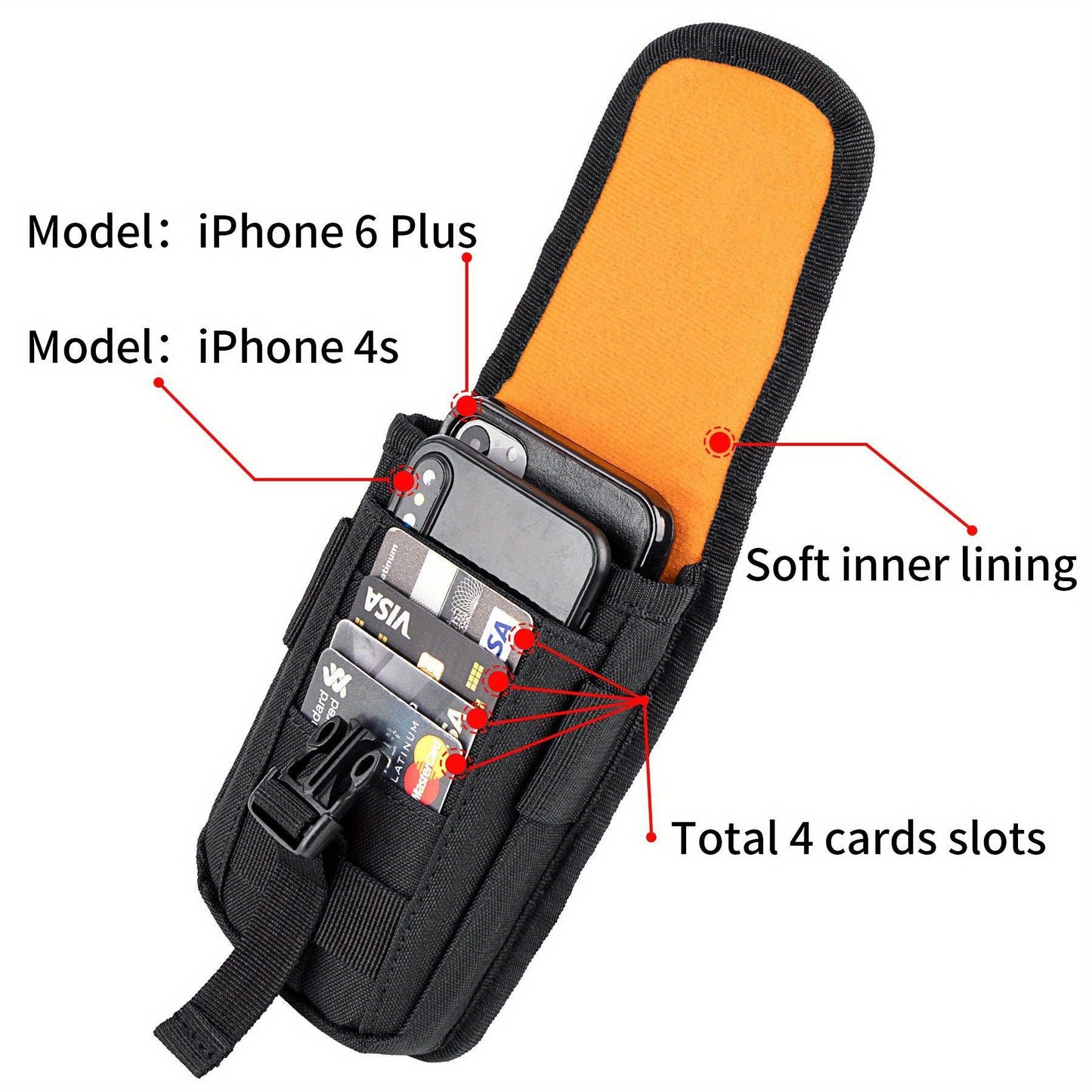 Cell Phone Holster Pouch Smartphone Pouch Case Molle Attachment Gadget Bag Belt Waist Bag for 4.7"-6.7" with Armor Case on with US Flag Patch, D-Ring and Gear Clip