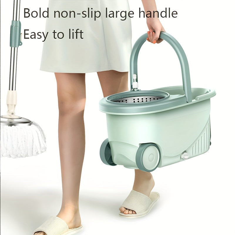 1set, Hands-free Wash Rotating Mop And Bucket Set/ Only 3 Replacement Mop Head Refill, Wet And Dry Use, Dust Removal Mop, For Hardwood, Laminate, Tile, Wooden Floor Cleaning, Cleaning Supplies, Cleaning Tool, Back To School Supplies