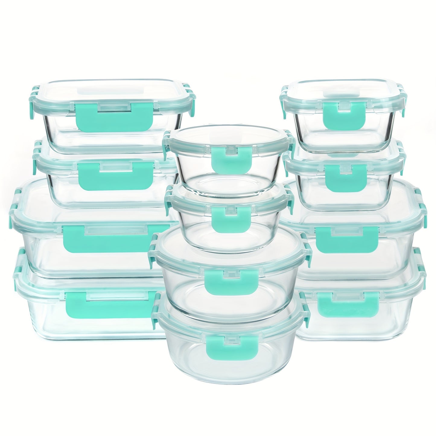 24Pcs Borosilicate Glass Food Storage Containers Set - Airtight, Microwave and Dishwasher Safe, Ideal for Meal Prep and Lunches with 12 Lids and 12 Glass Bowls