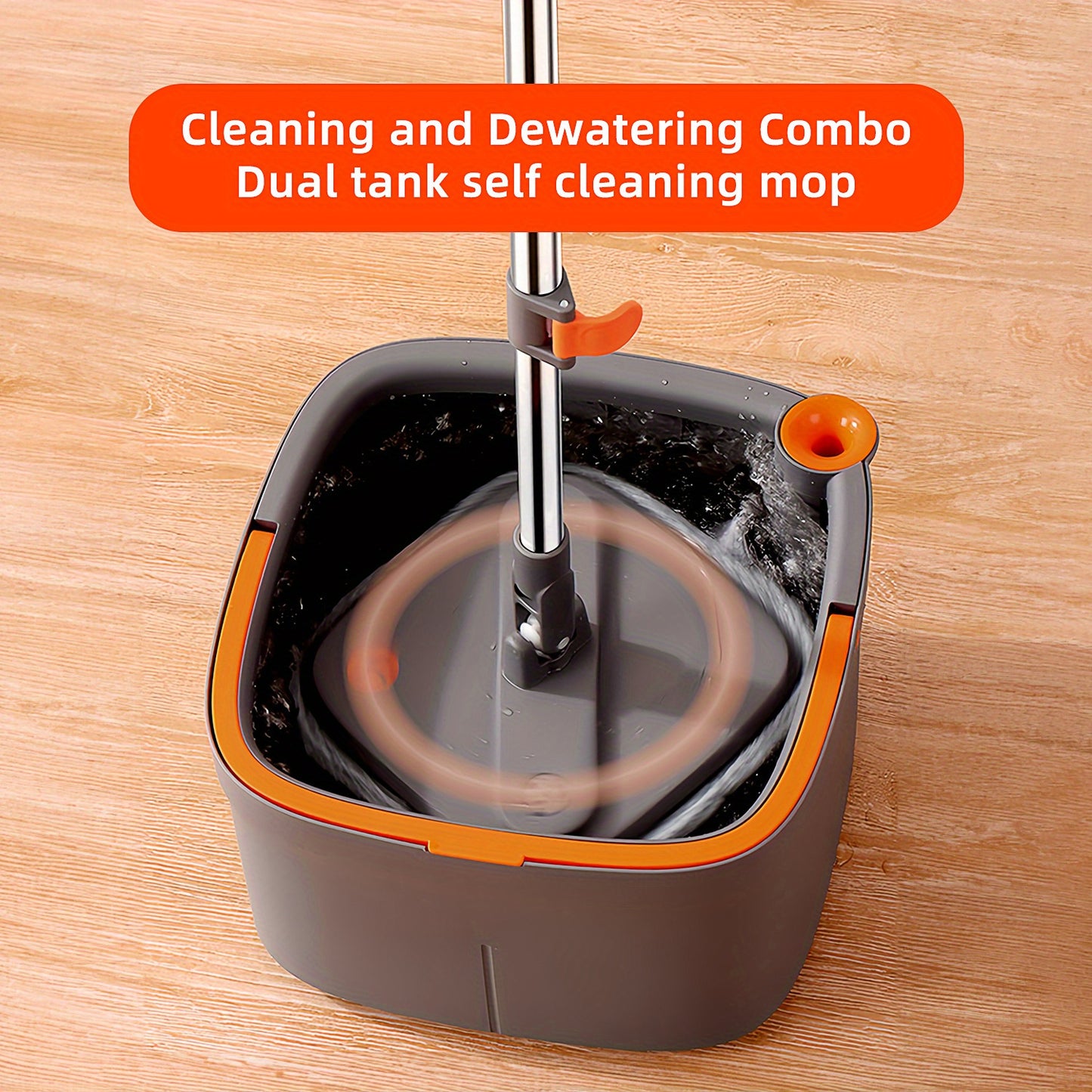 Spin Mop and Bucket System, Includes Square Spin Mop, Dual Compartment Mop Bucket and 2/ 6 Thick Machine Washable Mop Pads