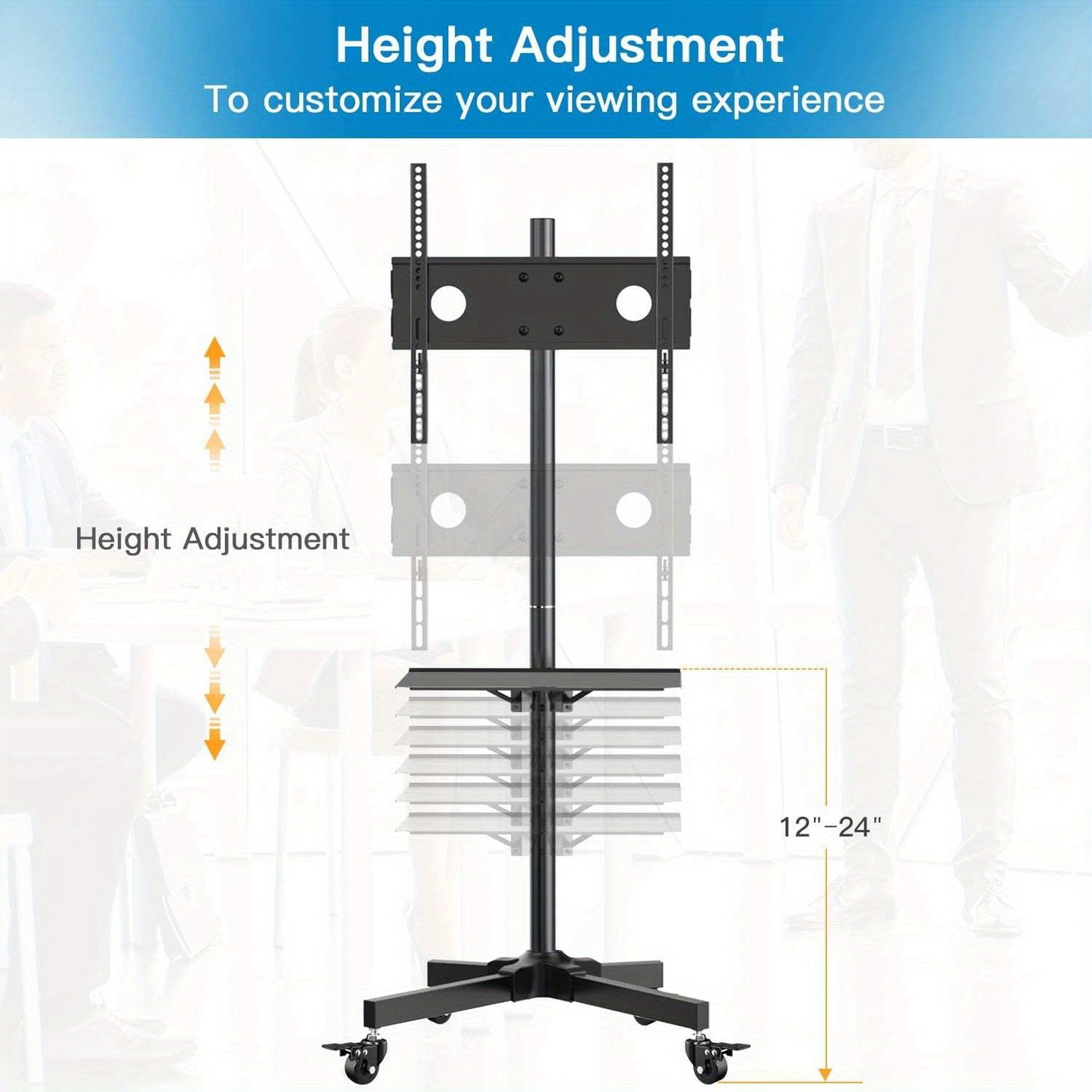 Height Adjustable Rolling TV Cart with Lockable Wheels, Fits 23-60 Inch LCD LED OLED Flat and Curved TVs, Mobile TV Stand for Home and Office, Black