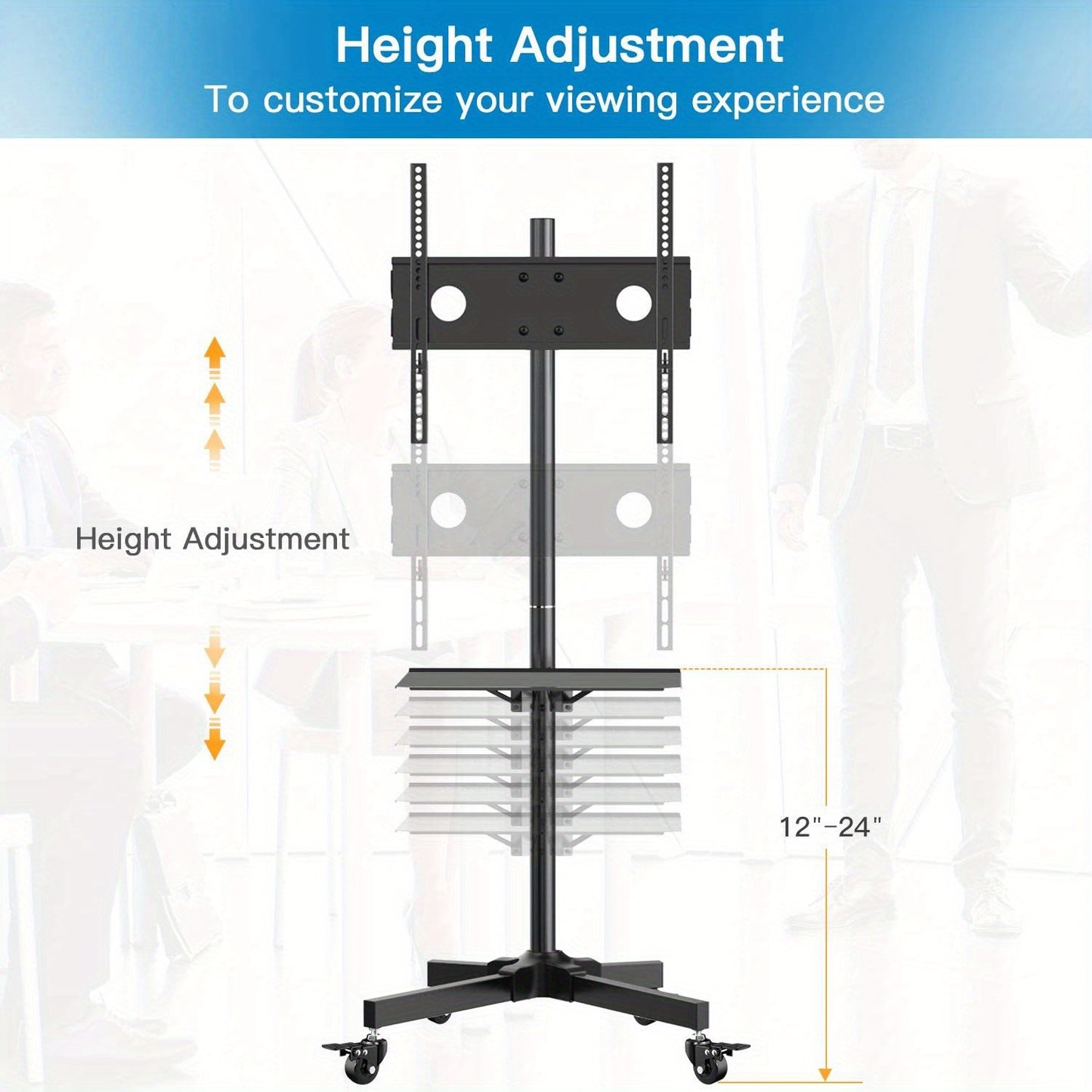 Height Adjustable Rolling TV Cart with Lockable Wheels, Fits 23-60 Inch LCD LED OLED Flat and Curved TVs, Mobile TV Stand for Home and Office, Black