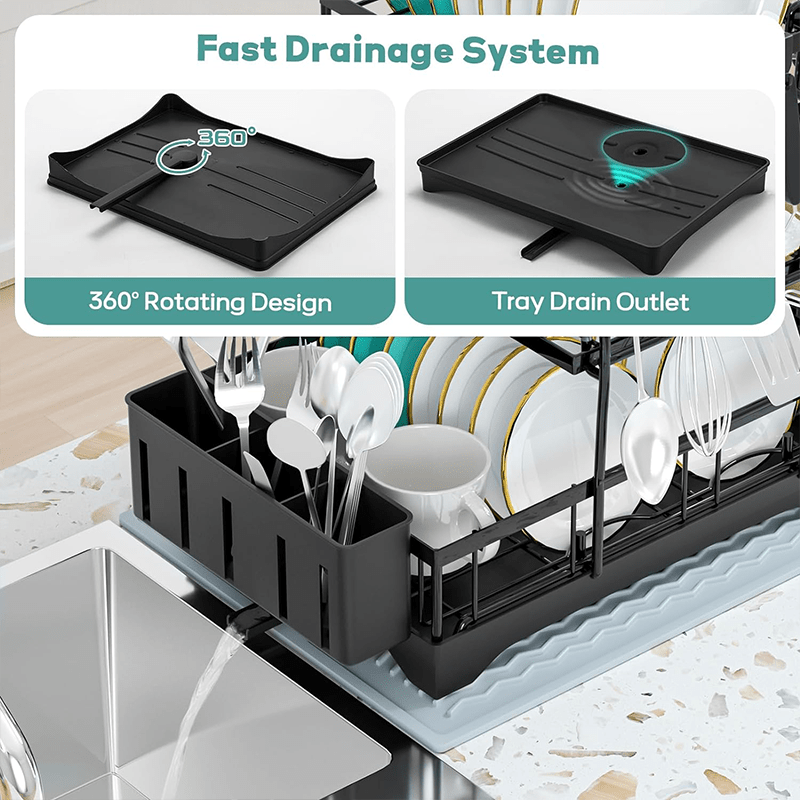 Three-Tier Stainless Steel Kitchen Storage Rack - Dish Rack for Dishes, Cups, Knives, Forks, and Sponge Cloth Drain Storage with Space-Saving Design and Easy Cleaning