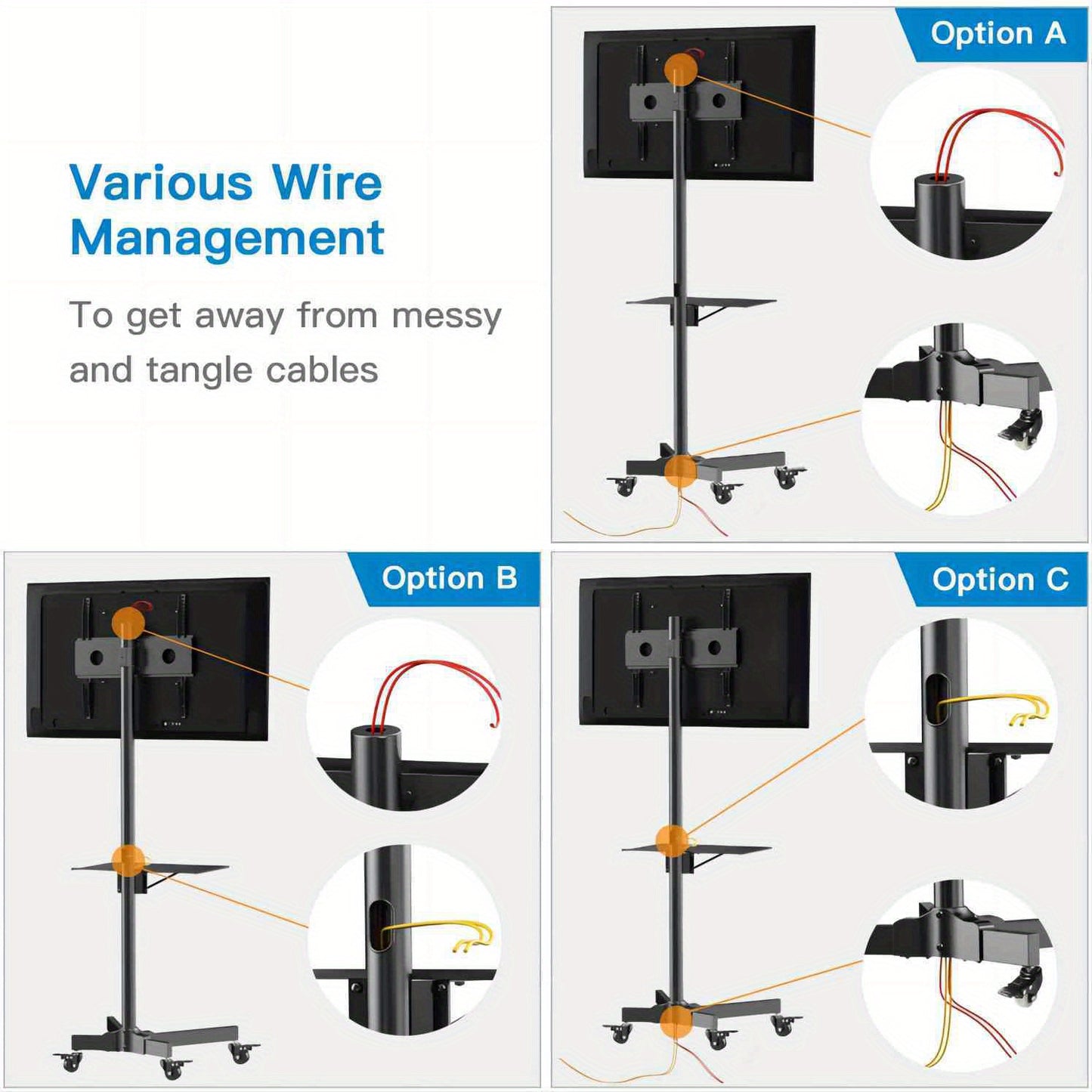 Height Adjustable TV Trolley, Removable TV Stand, TV Trolley, Maximum Load 55 Lbs, for 23-60 Inch Flat Screen TV or Screen with Monitor DVD Tray, Maximum VESA 400*400mm, Multi-Functional TV Stand Trolley with Wheels