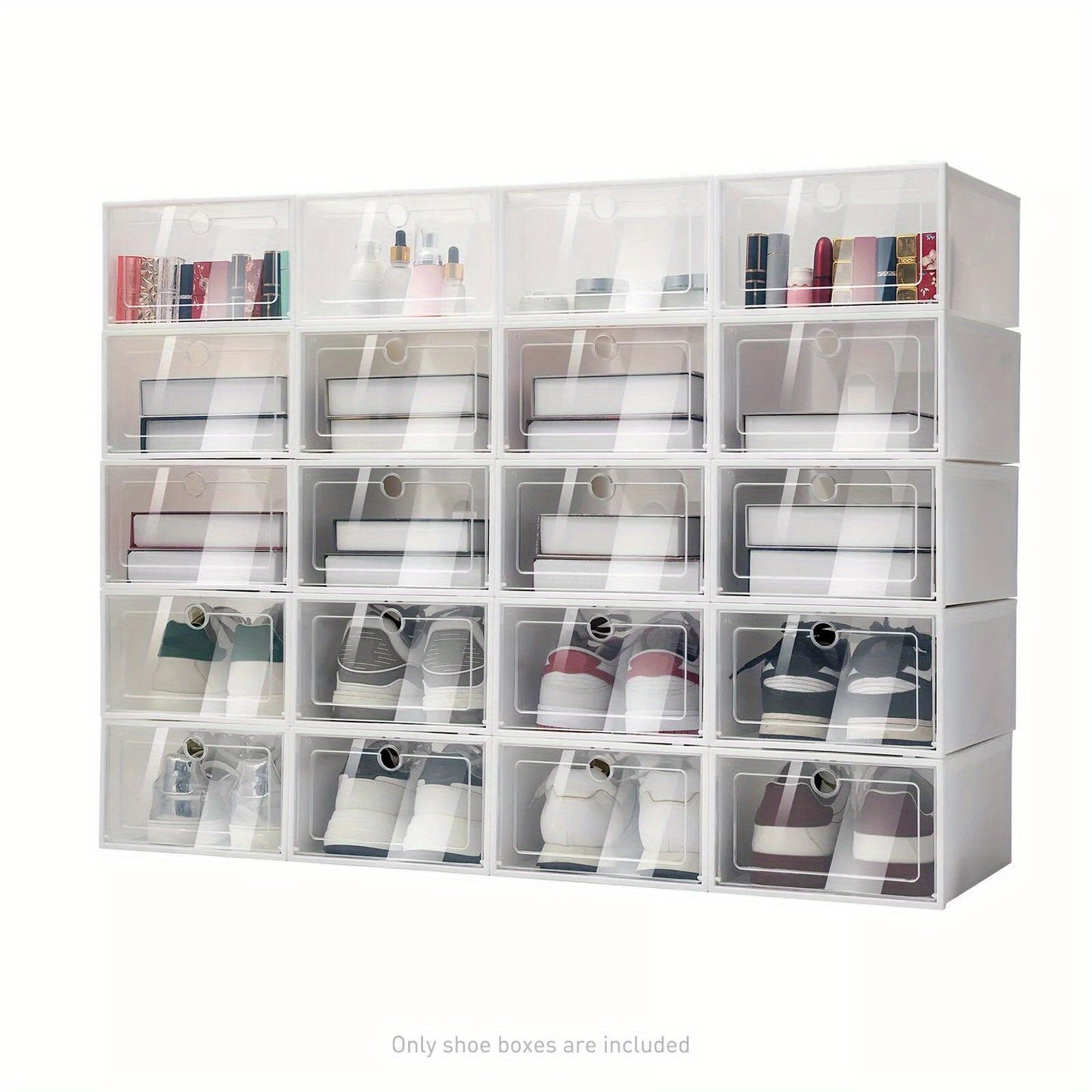 20 Pcs Shoe Box Storage Sneaker Cases Stackable Foldable Plastic Boxes White