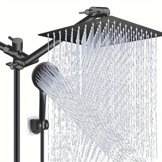 12 Inch High Pressure Rainfall Shower Head - 9 Settings Adjustable, 11 Inch Extension Arm, Handheld Shower Combo, Anti-Leak, Height/Angle Adjustable, with Holder/Hose