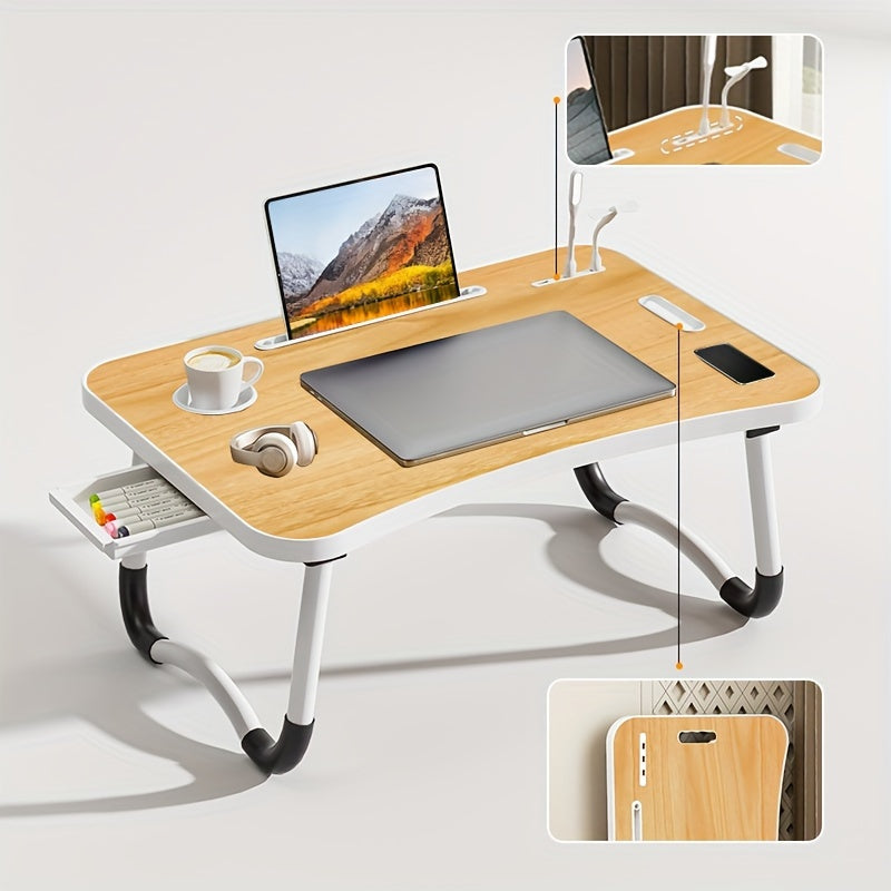 Ultra Large Portable Laptop Bed Table Foldable Desk, Computer Desk - Multi Functional Tray Holder With Cup Holder And Drawer, USB, Fan, And Light - Perfect For Eating, Reading, And Writing On Beds, Sofas, Floors - Stable, Durable, And Foldable