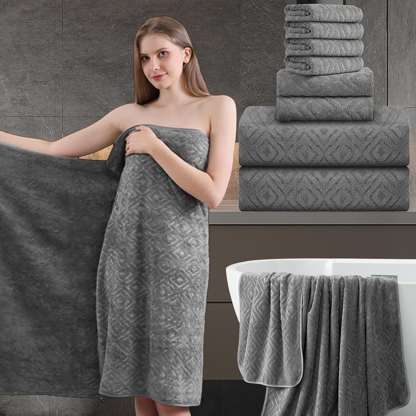 8 Piece Extra Large Bath Towel, Ultra-Soft Thick Bath Towel Highly Absorbent Quick Dry Towel 750GSM Includes 2 Oversized Bath Towels & 2 Hand Towels & 4 Towels for Bathroom Hotels Gym