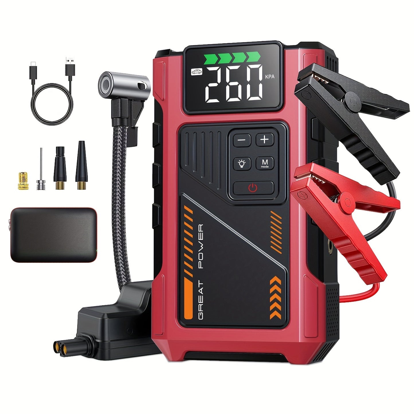 150PSI Car Jump Starter With Air Portable Jump Box, 12V Car Battery Booster, Tire Inflator For 7.5L Gas/6.0L Diesel Engines, Car Emergency Kit, Battery Pack, Battery Charger