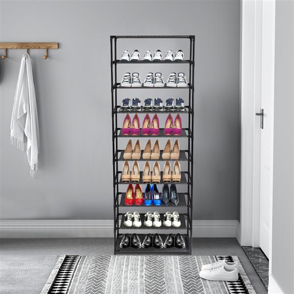 10 Tier Stackable Shoe Rack Storage Shelves - Stainless Steel Frame Holds 50 Pairs Of Shoes