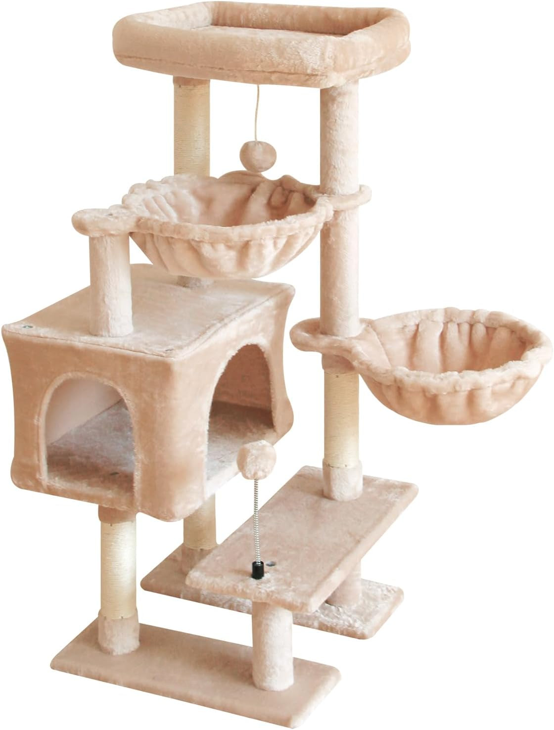 Cat Tree Cat Tower Condo with Sisal Scratching Post for Indoor Cats Cat Tree Cat Furniture with Hammock Perch and Kitten Ball Toys, Multi-Level Pet Activity Center Pink