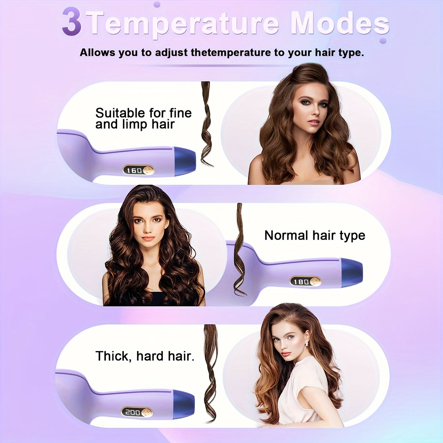 Water Wavy Curling Iron, Three Temperature Mode Negative Long Fast Heating, Cat Ear Type Curling Iron Professional Portable Curling Iron Rod For Styling