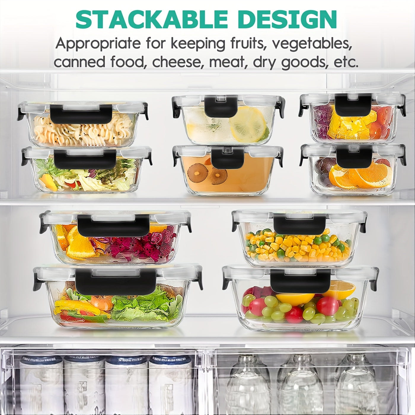 34-Piece Airtight Glass Food Storage Containers Set - Leak-Proof, BPA-Free, Microwave, Oven, Freezer, Dishwasher Safe, Black, 17 Containers and 17 Lids for Meal Prep and Lunch