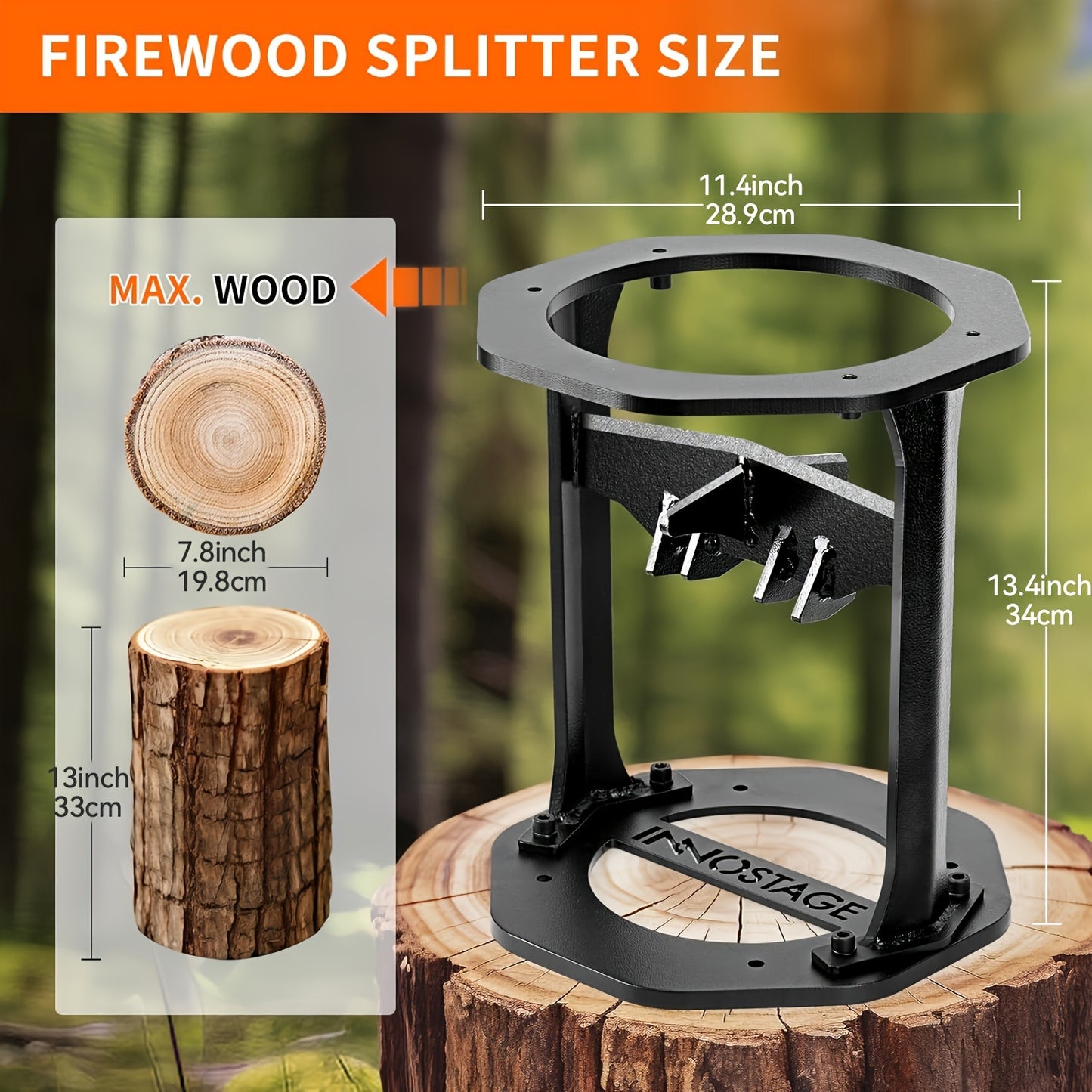 XL Kindling Splitter for Wood - Heavy-Duty Steel Construction with Unique Cross-Blade Design for Efficient Splitting, Manual Log Splitting Capability, and Durable Protective Cover - Ideal for Firewood Cutting and Preparation