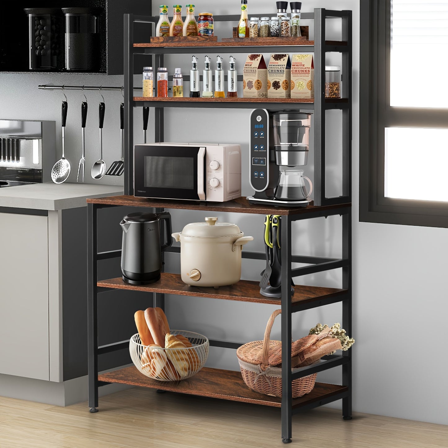 5-Tier Kitchen Bakers Rack With Hutch