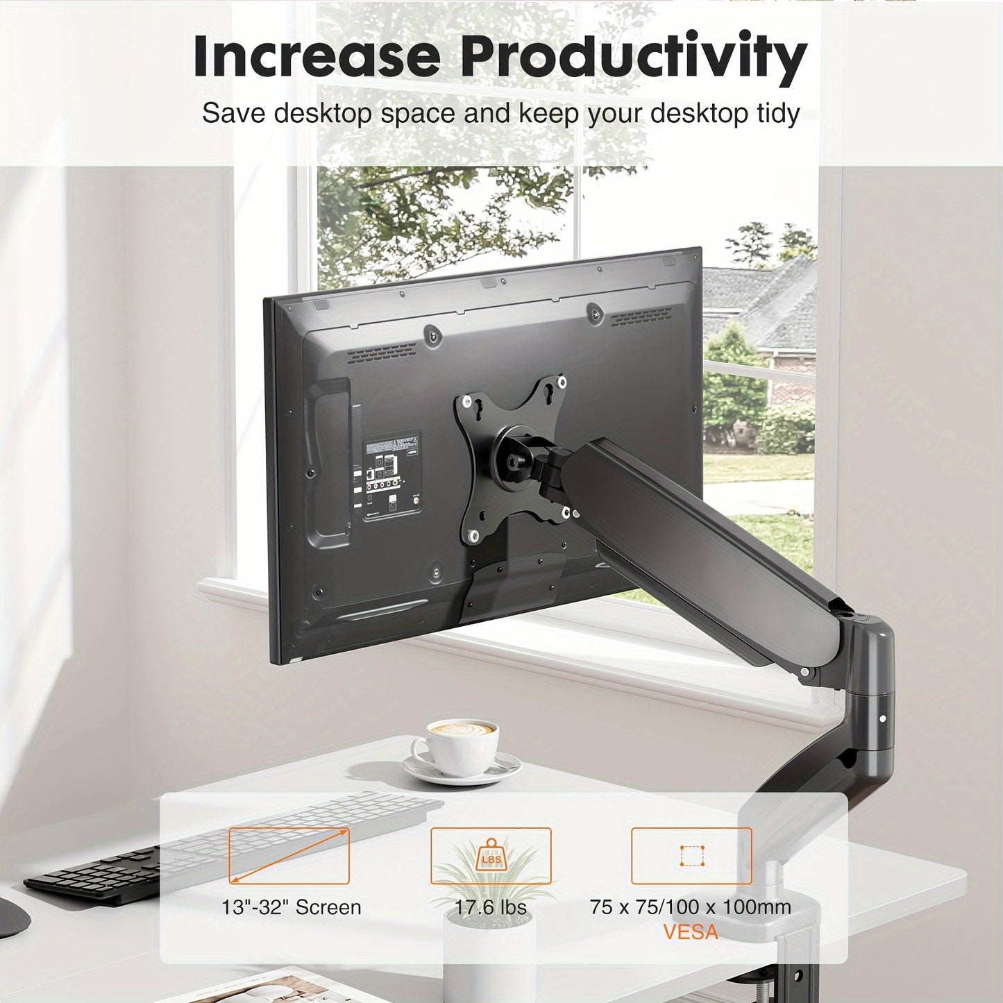 Single Monitor Mount, VESA Monitors Arm Adjustable Stands with Gas Spring Arms, C-Clamp and Grommet Mounting Base, Black