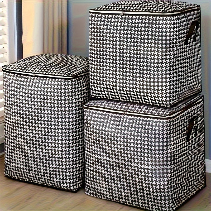 3 Pack of Extra Large 47.55gal Houndstooth Thickened Storage Containers for Household Large Capacity Clothes Quilt Storage Bucket Dustproof and Moisture Resistant Bag Double Zipper with Handle Storage Box Moving & Travel Storage Basket Ideal Storage Bask