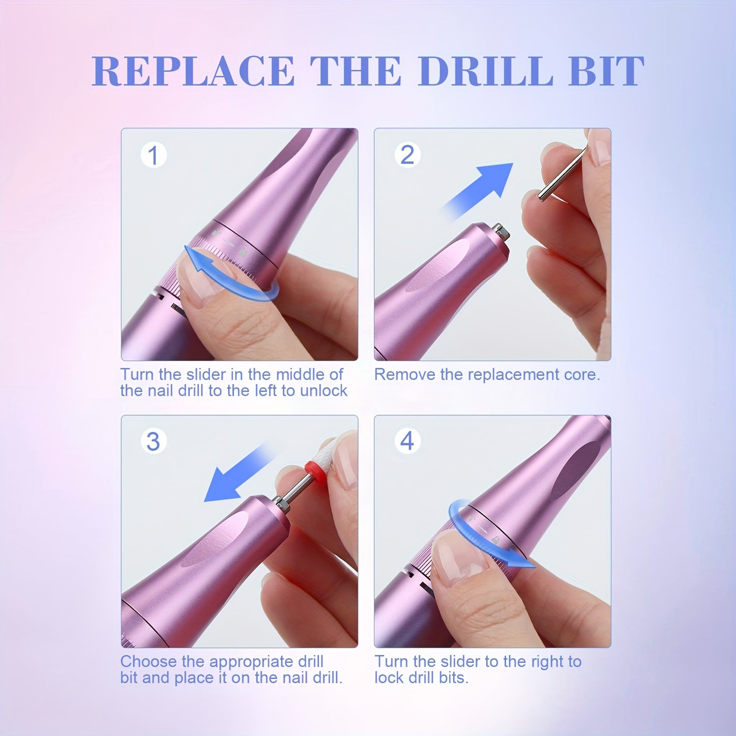 Electric Nail Drill Professional: 40000RPM Powerful Electric Nail File Portable Nail Drill with 12 Drill Bits Rechargeable Efile for Acrylic Gel Nails Removing Manicure Pedicure Salon