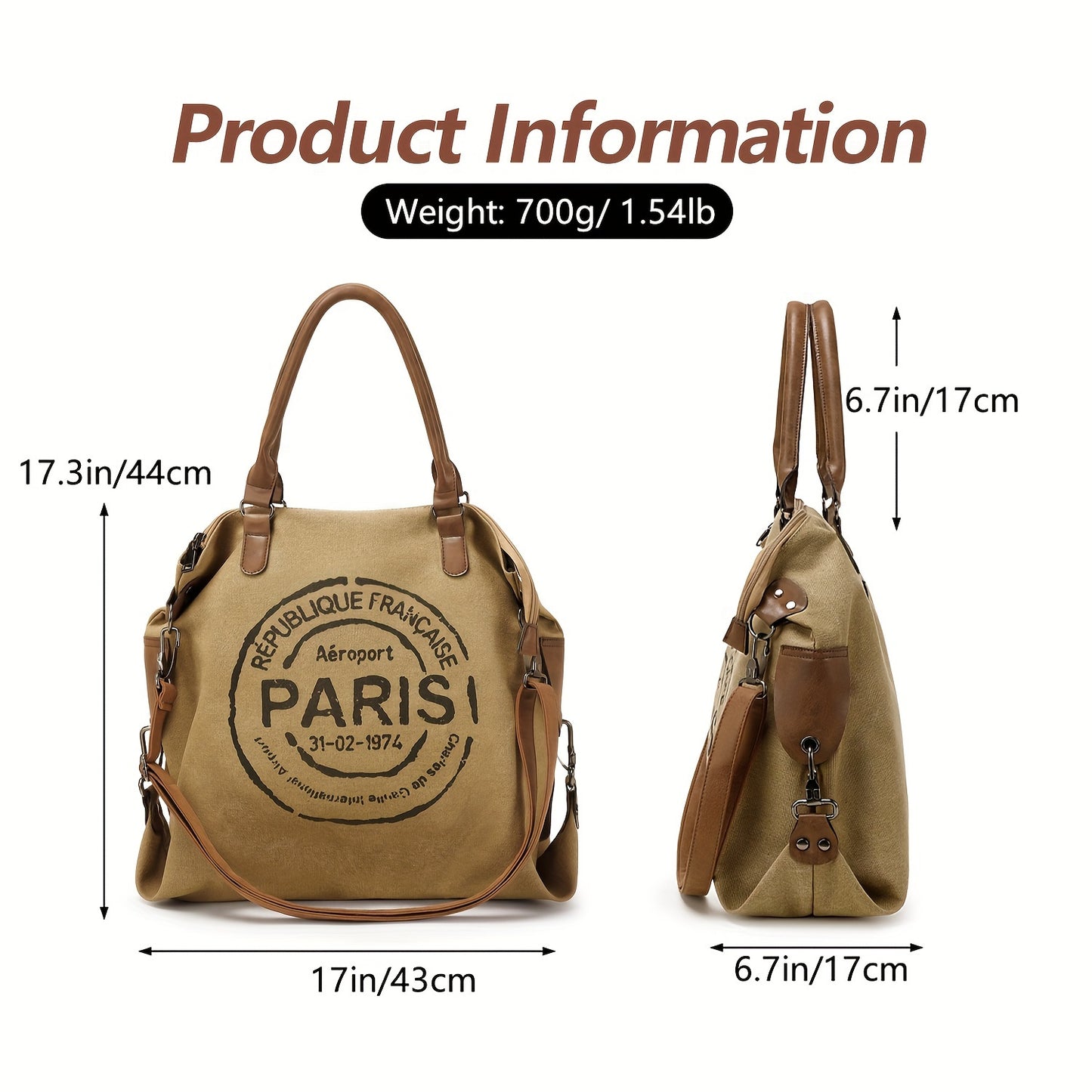 Women's Vintage Canvas Upgraded Tote Bag, Casual Shoulder with Shoulder Strap, Travel Tote, Top Handle with Yoga Mat Buckle Tote Bag Suitable for gym, work, travel and university venues