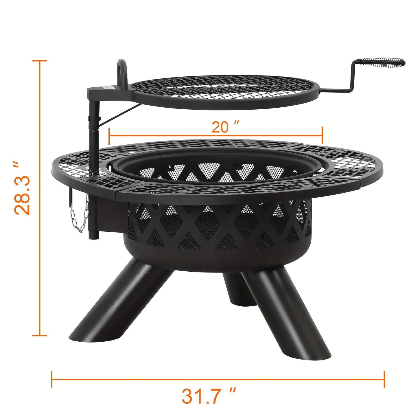 Large Round Wood Burning Fire Pit - Backyard BBQ Grill - Outdoor Gathering Centerpiece with Cooking Grate - Durable Black Finish - Perfect for Camping, Patio, or Garden