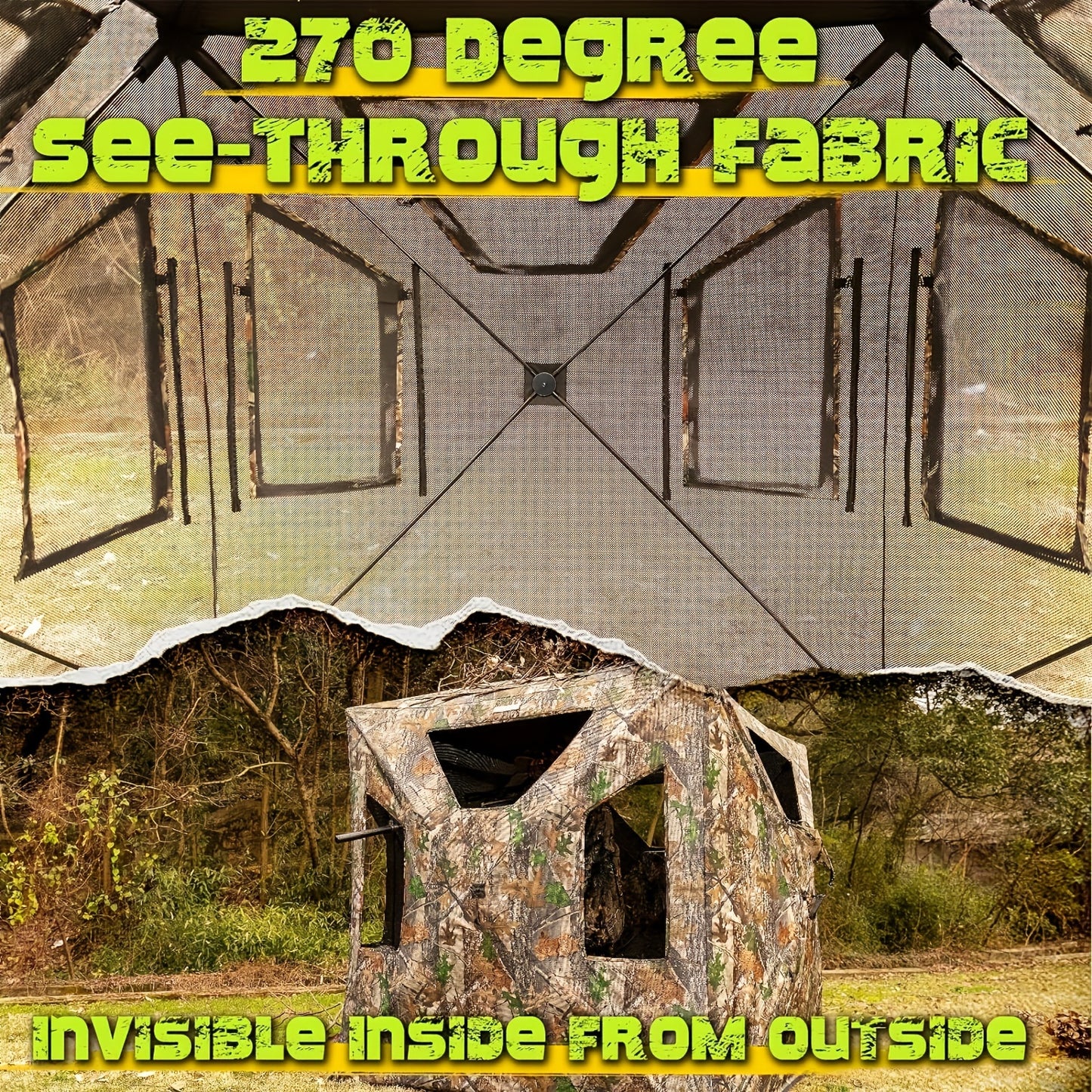 Hunting Blind, 2-3 Person Pop Up Blinds 360 Degree See Through Blind, Portable Durable Hunting Ground Blinds For Deer & Turkey Hunting