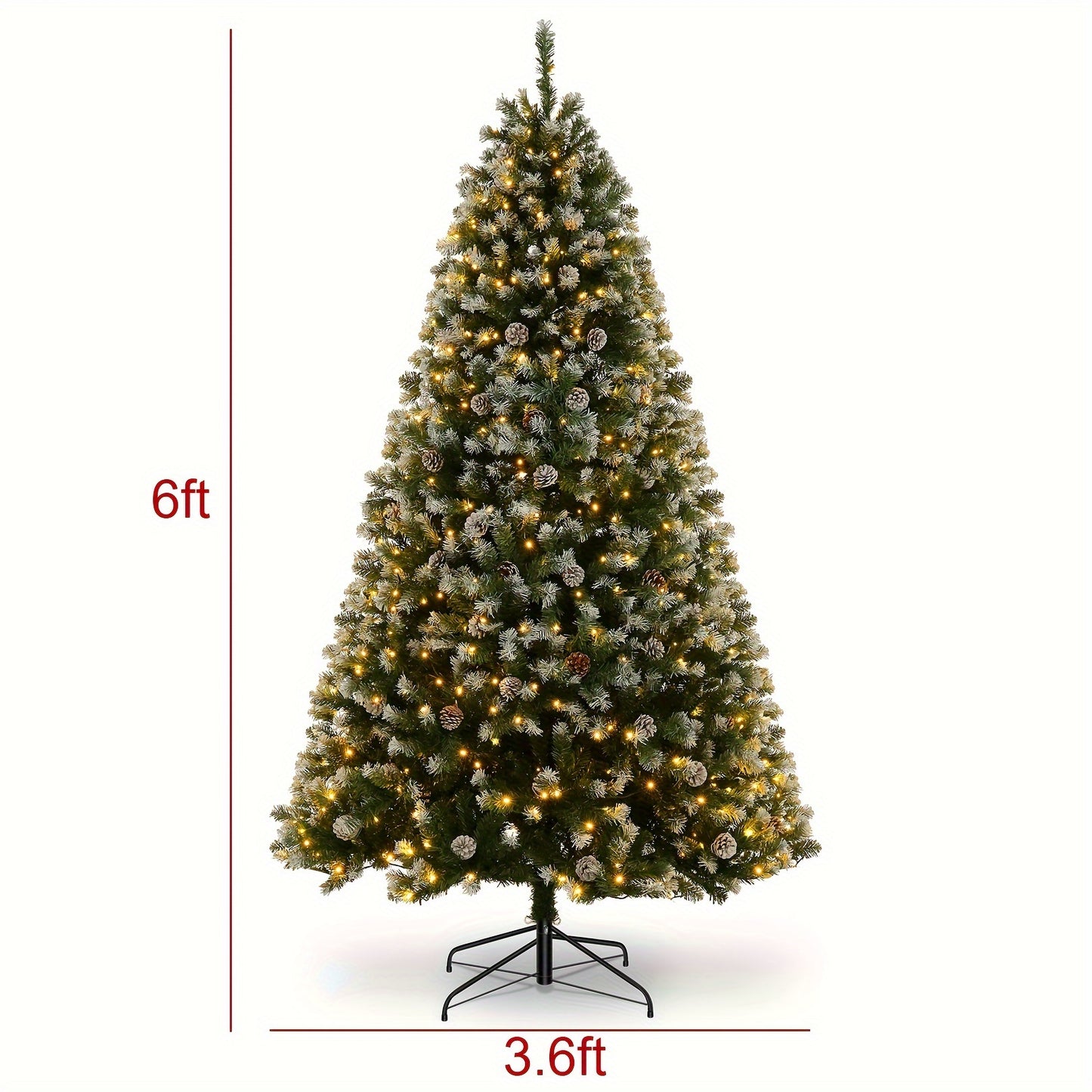 6ft/7.5ft Pre-Lit Jet White Artificial Christmas Tree with Collapsible Metal Stand, Warming Lights, and Pine Cones for Home Party Halloween Christmas Decoration