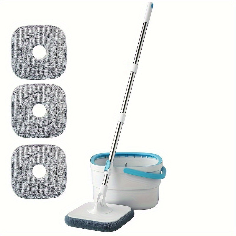 Separates Dirty and Clean Water, 2-Chamber Design, Flat Mop and Bucket Set, Hands Free Home Floor Cleaning, 4 Reusable Microfiber Mop Pads Included