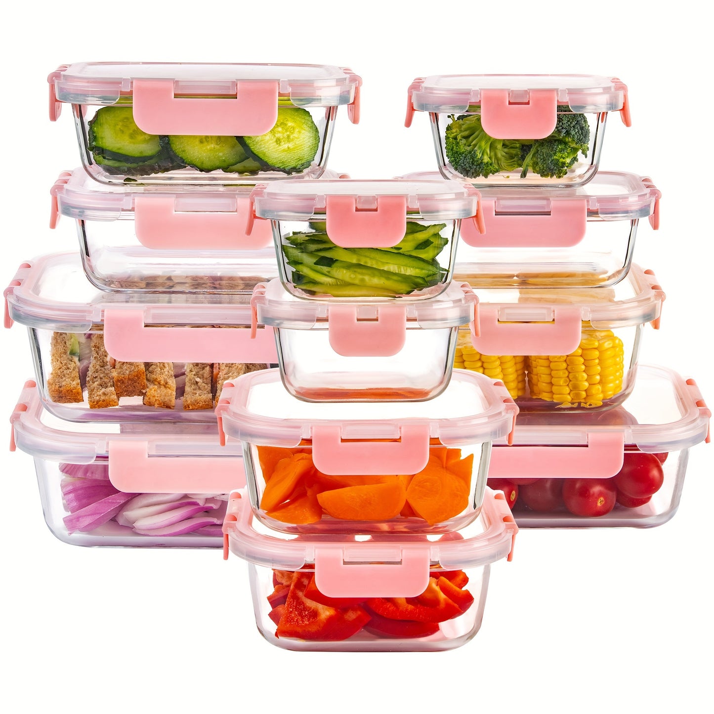 24Pcs Borosilicate Glass Food Storage Containers Set - Airtight, Microwave and Dishwasher Safe, Ideal for Meal Prep and Lunches with 12 Lids and 12 Glass Bowls