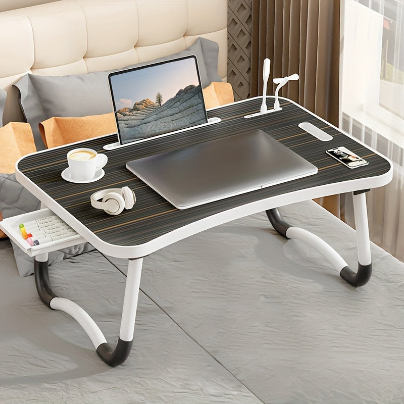 Ultra Large Portable Laptop Bed Table Foldable Desk, Computer Desk - Multi Functional Tray Holder With Cup Holder And Drawer, USB, Fan, And Light - Perfect For Eating, Reading, And Writing On Beds, Sofas, Floors - Stable, Durable, And Foldable