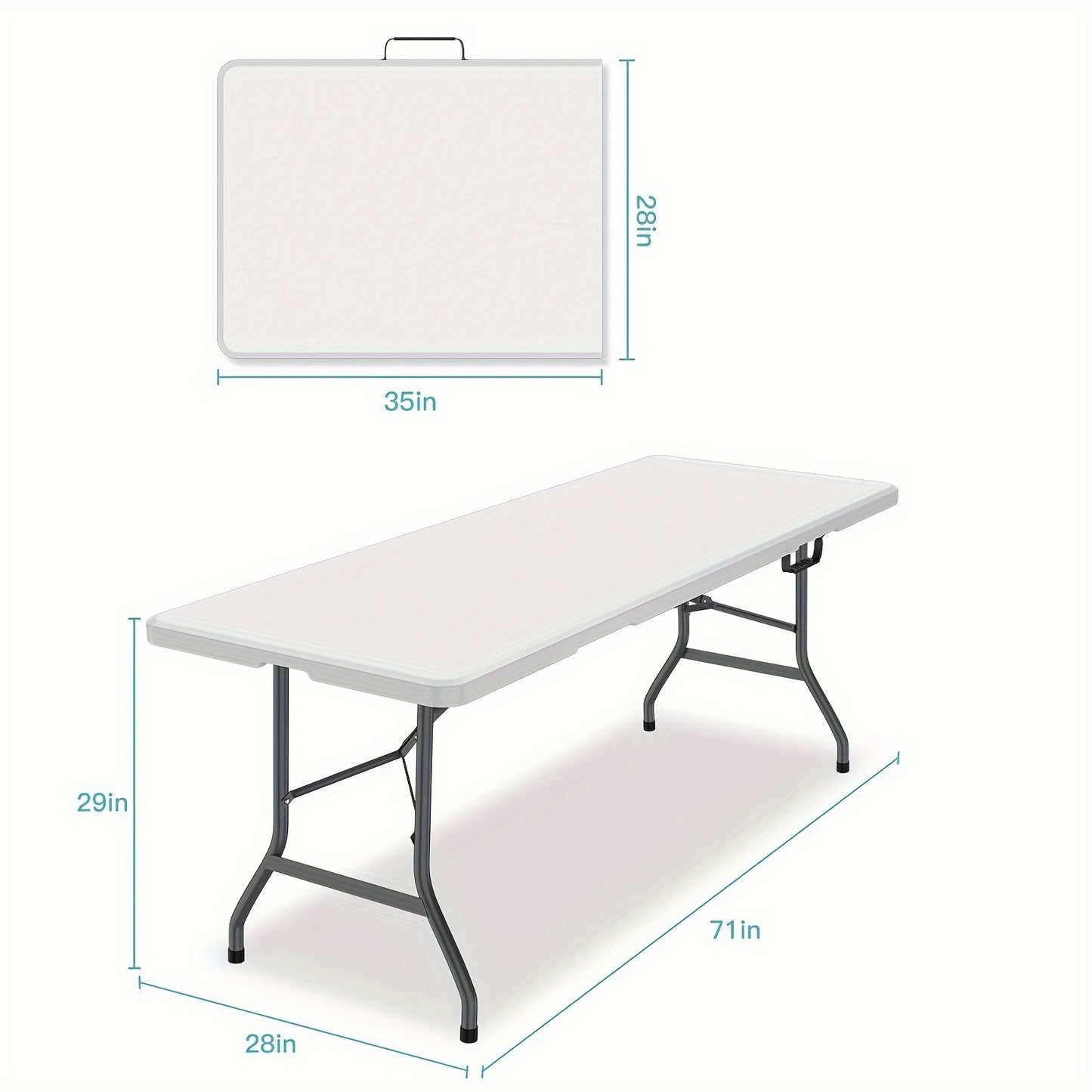 4FT/6FT Heavy-Duty Plastic Folding Table - Sturdy HDPE Construction, Portable, Lockable, and Easy to Carry with Handle - Perfect for Camping, Party, Wedding, Picnic, and Outdoor Events - White