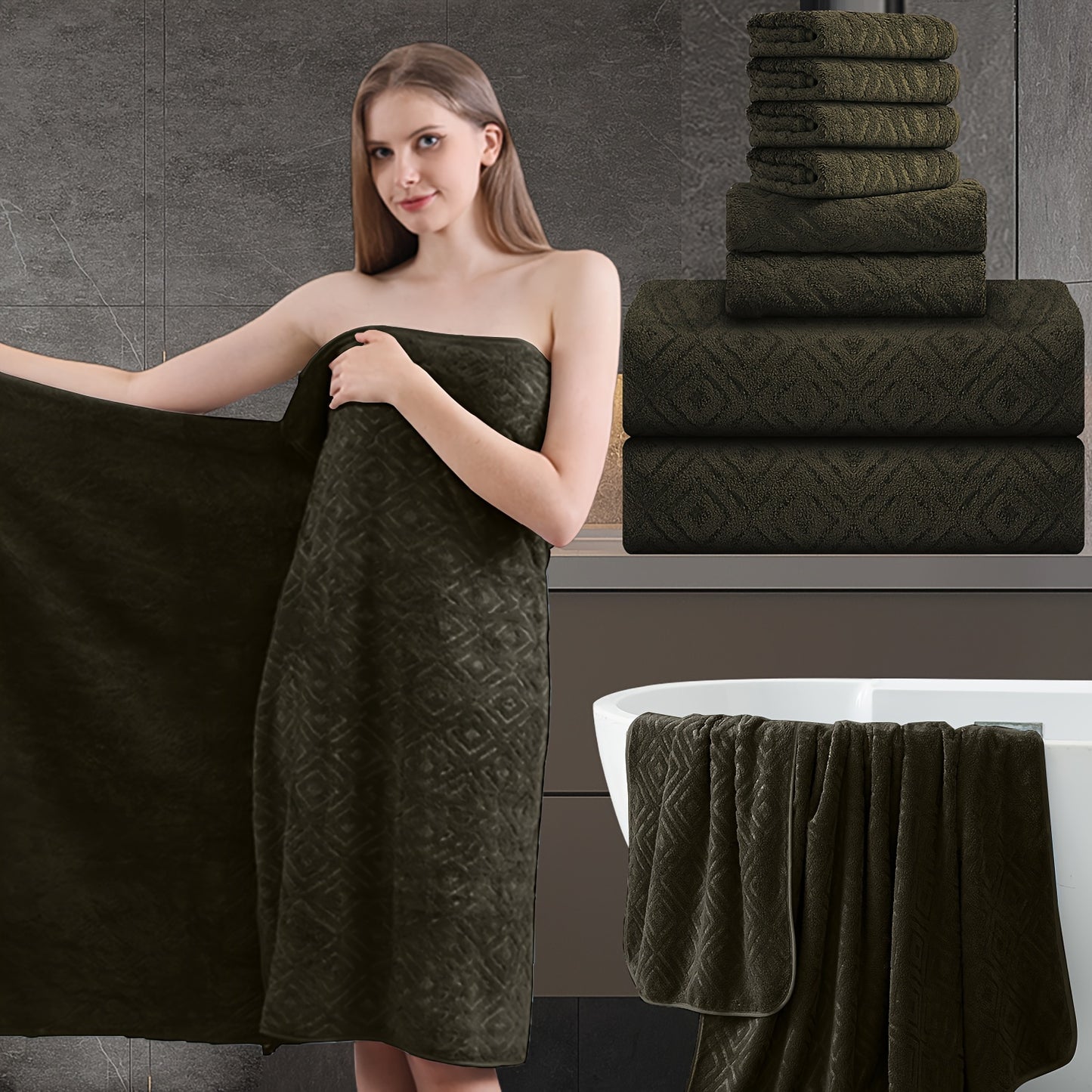 8 Piece Extra Large Bath Towel, Ultra-Soft Thick Bath Towel Highly Absorbent Quick Dry Towel 750GSM Includes 2 Oversized Bath Towels & 2 Hand Towels & 4 Towels for Bathroom Hotels Gym