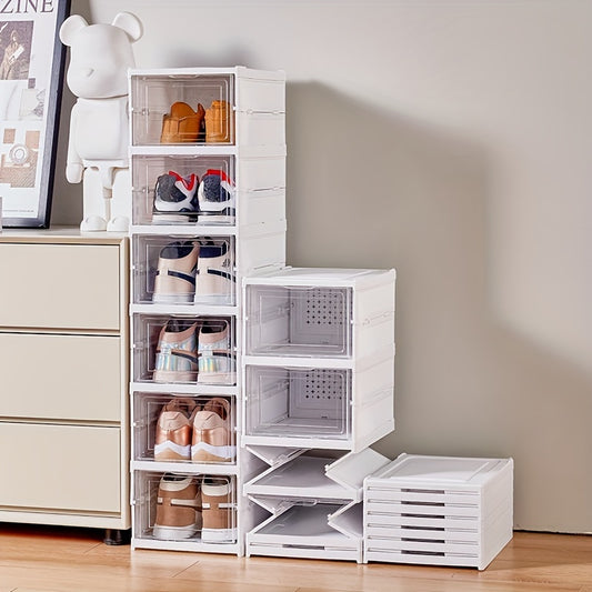 3-Layer/6-Layer Thickened Foldable Multifunctional Transparent Shoe Box Stackable Dustproof High-top Cabinet Shoe Rack Shelf