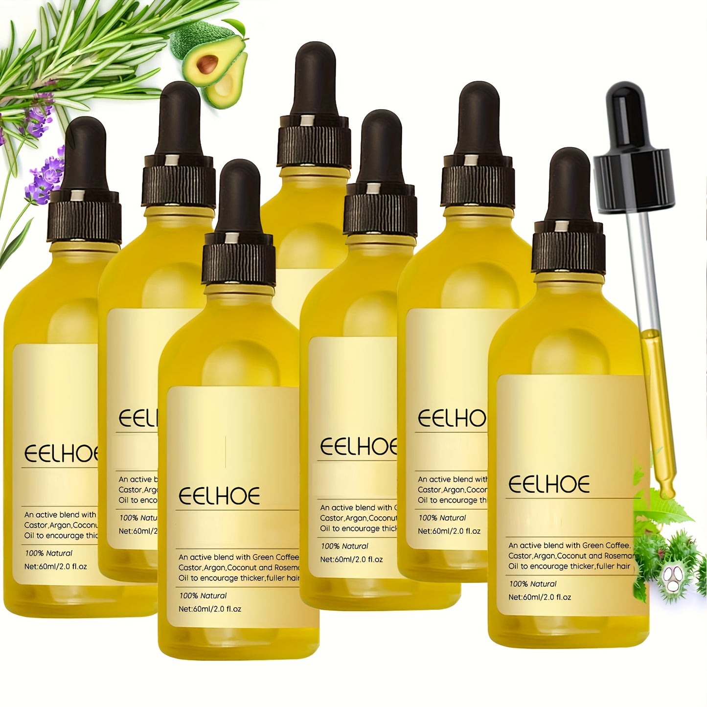 7packs 60ml Rosemary Essential Oil for Hair - Moisturizing & Smoothing Formula for Vibrant, Silky Strands