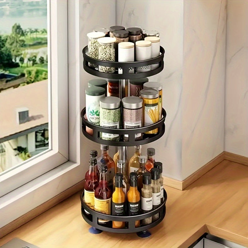 rotatable kitchen seasoning rack, metal turntable, rotatable spice and seasoning storage rack, kitchen seasoning jar organizer, kitchen accessories